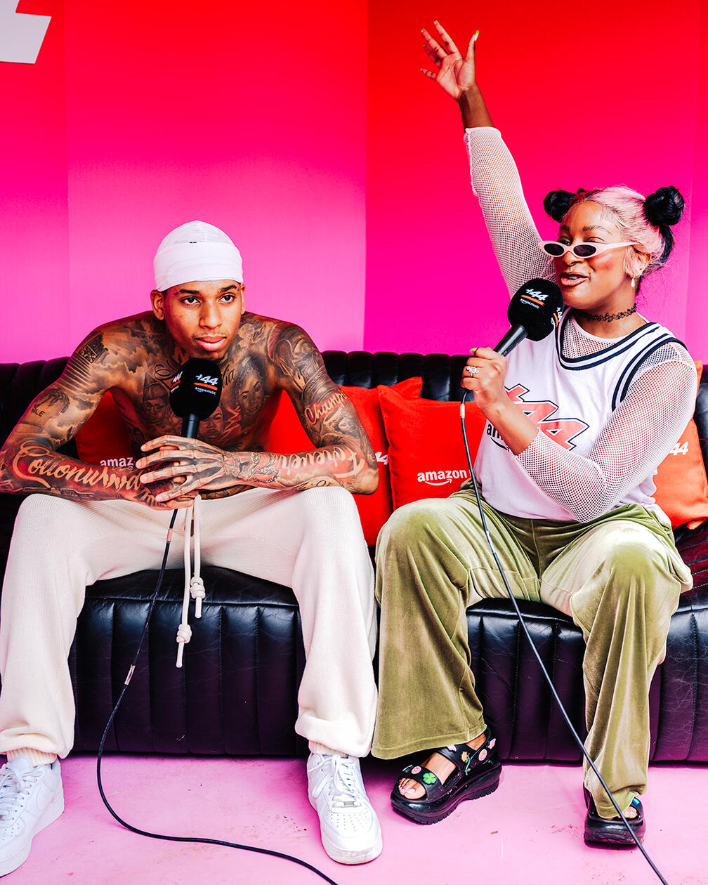 NLE Choppa and Cuppy backstage at Wireless Festival with +44 Amazon Music